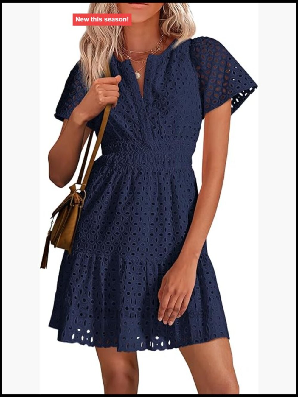 V Neck Short Sleeve A Line Hollow Out Lace Cute Casual Beach Party Summer Dress